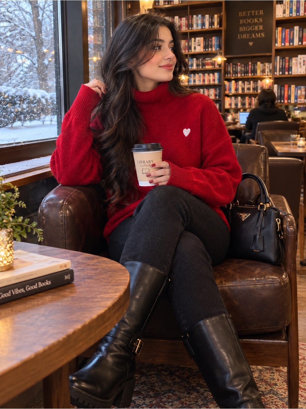 Women’s Red Turtleneck Sweater with Heart Detail